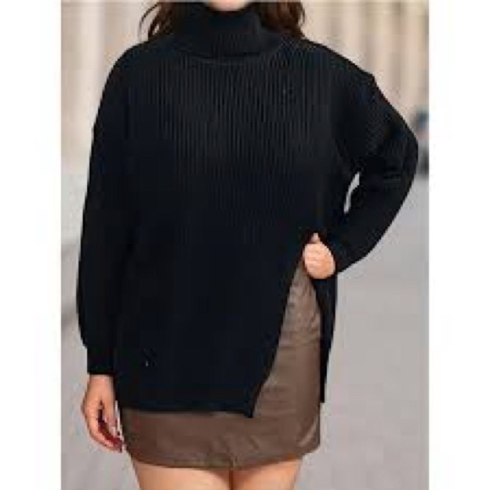 Women's Oversized Turtleneck Sweater Ribbed Knit Pullover‎ Tunic Black Small NWT